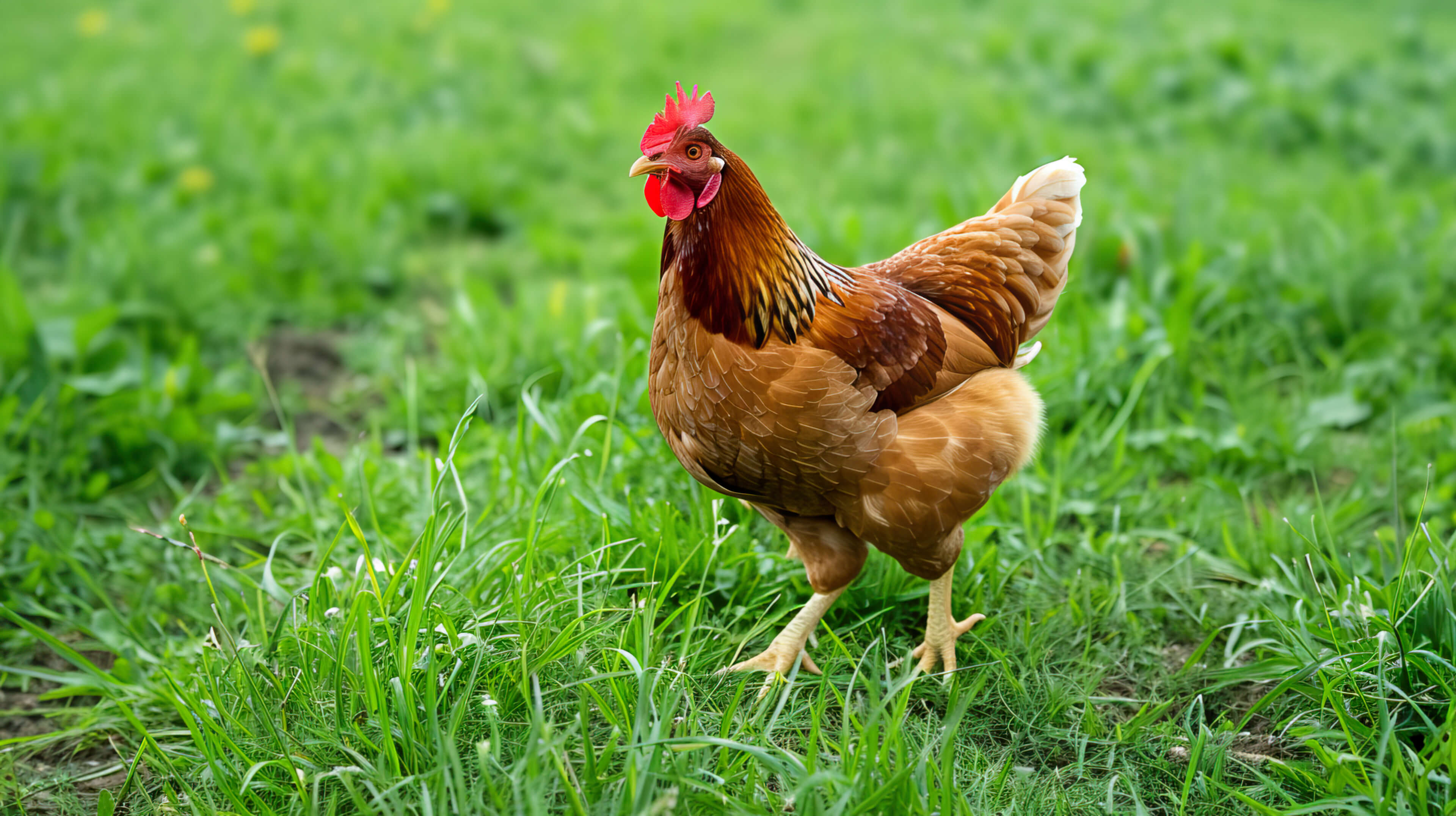 Chicken foraging in pasture